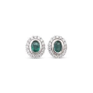 Oval Emerald and Diamond Studs