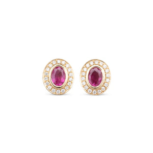 Oval Ruby and Diamond Earrings