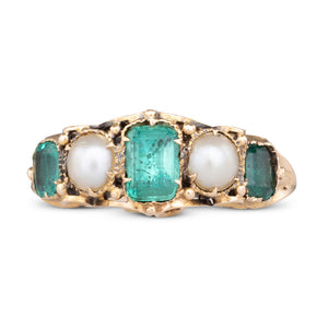Antique Emerald and Pearl Ring