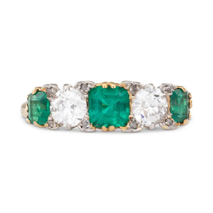 Emerald and Diamond Half Hoop Ring