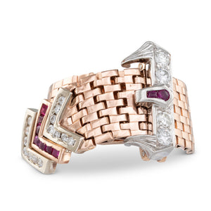 Mesh Buckle Ring with Rubies