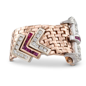 Mesh Buckle Ring with Rubies