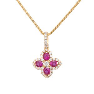 Ruby & Diamond Flower Pendant