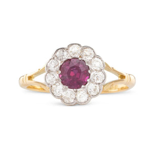 Ruby and Diamond Cluster Ring