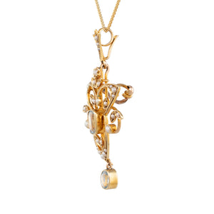 Pendant with Aquamarine & Seed Pearls