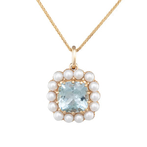 Aquamarine & Pearl Cluster Pendant