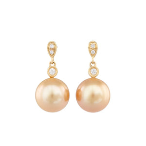 Gold South Sea Diamond Drop Studs