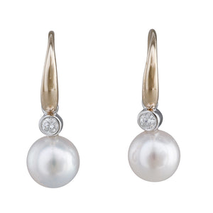 Akoya Pearl & Diamond Hook Earrings
