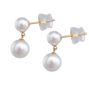 Double Akoya Pearl Drop Studs