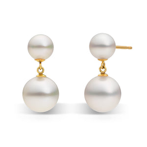 Double Akoya Pearl Drop Studs