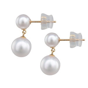 Double Akoya Pearl Drop Studs