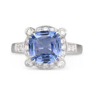 Sapphire and Diamond Cluster Ring