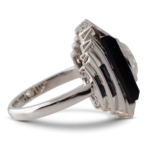 An Onyx & Diamond Plaque Ring