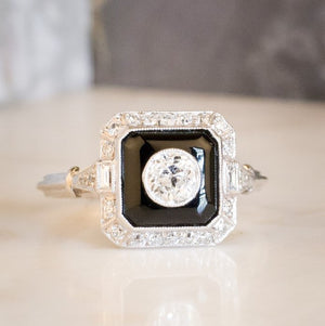 Onyx and Diamond Octagonal Ring