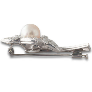 Diamond and Pearl Set Flower Brooch