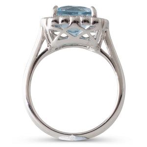 Cushion Cut Aquamarine Cluster Ring