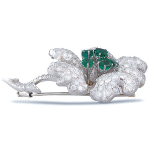 Emerald and Diamond Flower Brooch