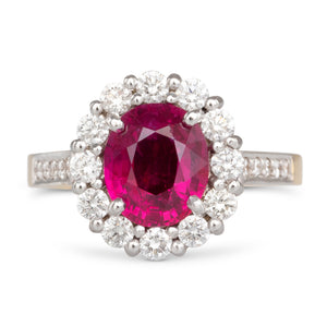 Unheated 2.16ct Ruby Cluster Ring