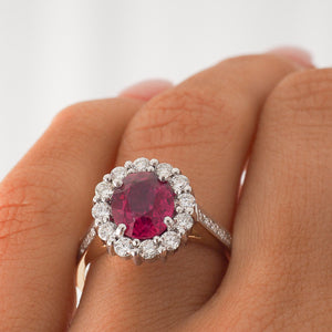 Unheated 2.16ct Ruby Cluster Ring