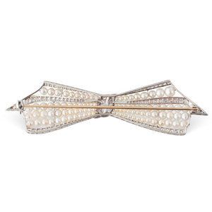 Pearl and Diamond Bow Brooch