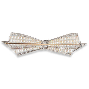 Pearl and Diamond Bow Brooch