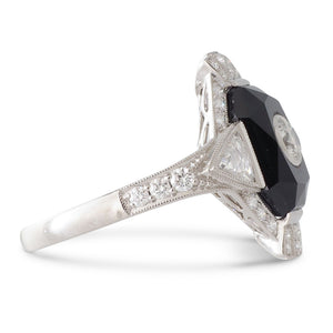 Onyx and Diamond Plaque Ring