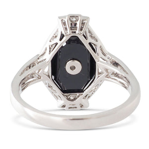 Onyx and Diamond Plaque Ring