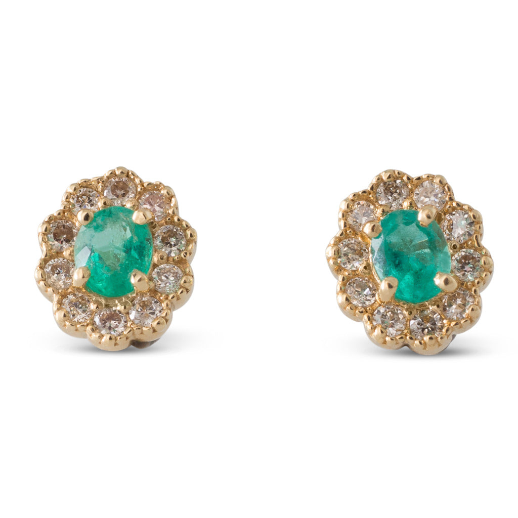 Emerald and Diamond Cluster Studs