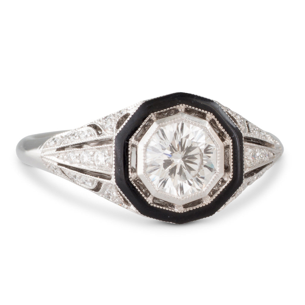 Decagonal Diamond & Enamel Ring