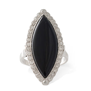 An Onyx and Diamond Navette Ring