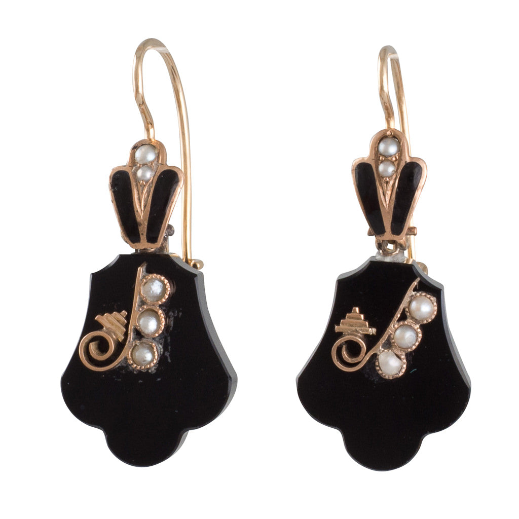 Antique Onyx and Pearl Earrings