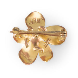 Enamel and Pearl Flower Brooch