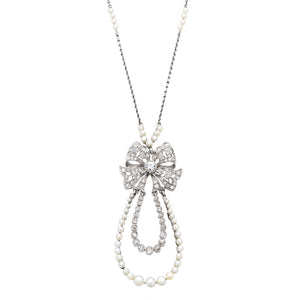 Diamond and Pearl Bow Necklace