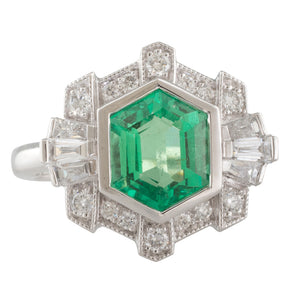 Emerald and Diamond Cluster Ring