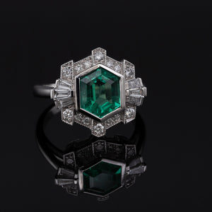 Emerald and Diamond Cluster Ring