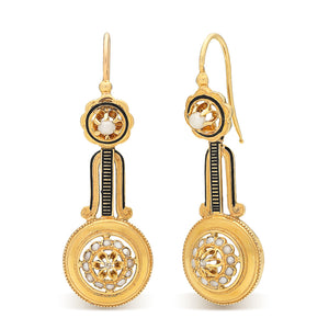 French Earrings with Enamel & Pearl