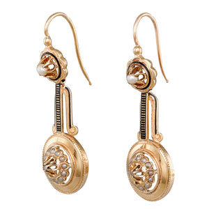 French Earrings with Enamel & Pearl