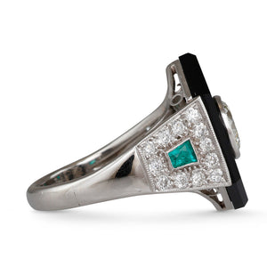 Onyx Diamond and Emerald Ring