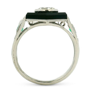 Onyx Diamond and Emerald Ring