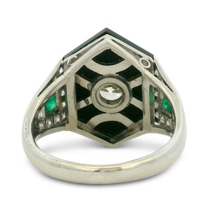 Onyx Diamond and Emerald Ring