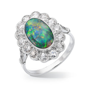 Opal and Diamond Cluster Ring