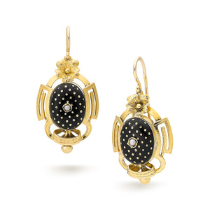 Gold Earrings with Black Enamel