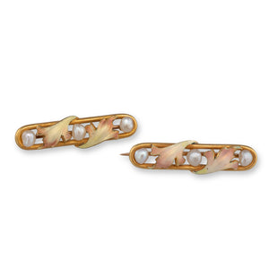 Pair of Enamel & Seed Pearl Pins