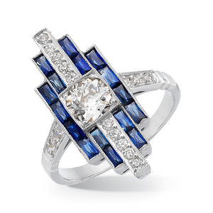 Deco Style Diamond & Sapphire Ring