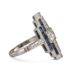 Deco Style Diamond & Sapphire Ring