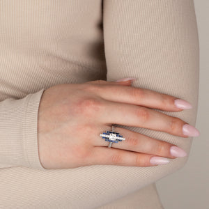 Deco Style Diamond & Sapphire Ring