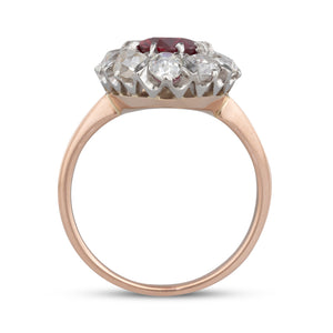 Ruby and Diamond Cluster Ring