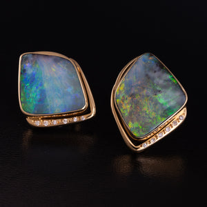 Boulder Opal & Diamond Earrings