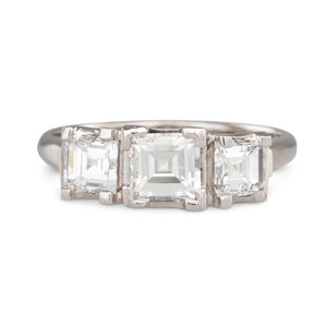 Three Stone Carre Cut Diamond Ring