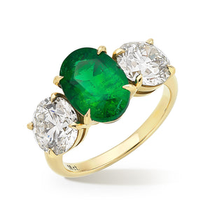 Emerald & Diamond Three Stone Ring